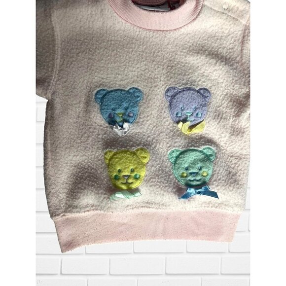 Peek A Babe Size 6/9 Month Vintage Pink Teddy Bear Quilted Fleece Sweatshirt - Picture 2 of 8